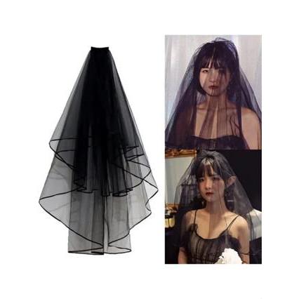 Bisa Spk Veil Pengantin Pendek Hitam / Kerudung Pengantin Double Layer
