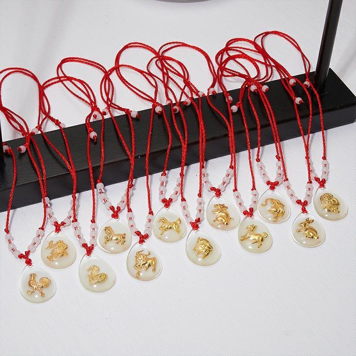 Liontin Kristal Bercahaya Liontin Zodiak Emas Indah Kalung Tali Merah