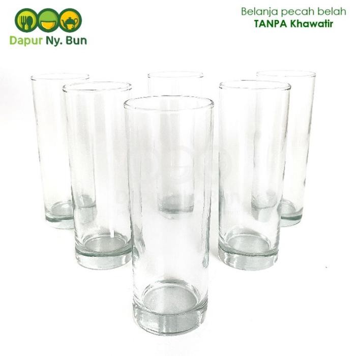 (Good) 6 Pcs Gelas Kaca Tinggi BAMBOO Ukuran 300ml - Gelas Jus