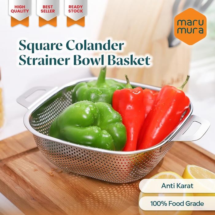 Marumura Colander Saringan Baskom Stainless Steel Strainer Tirisan Keranjang Tirisan Stainless Kotak