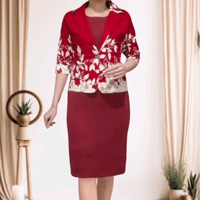 Dress blazer 1 set 809 / dress scuba blazer katun bunga