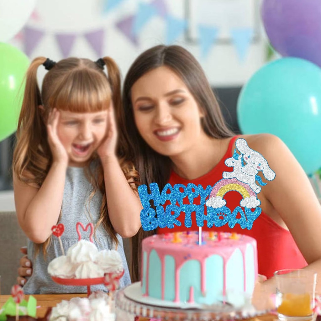 Cinnamoroll Dog Birthday Cake Decoration Cute Dog Cupcake Topper Glitter Happy Birthday Cake Decor