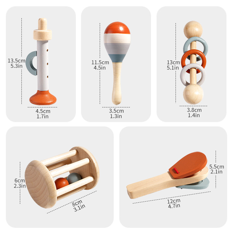 5Pcs Baby Musical Instruments Sensory Rattle Toys Early Educational Baby Musical Toys Montessori