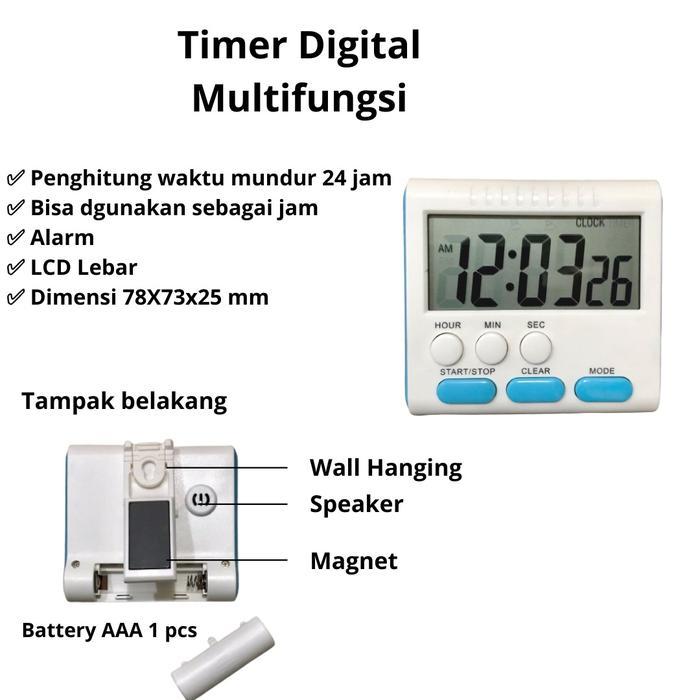 Digital Timer Alarm Jam Menit Detik Timer Dapur 2 Mode Alarm Jam Meja