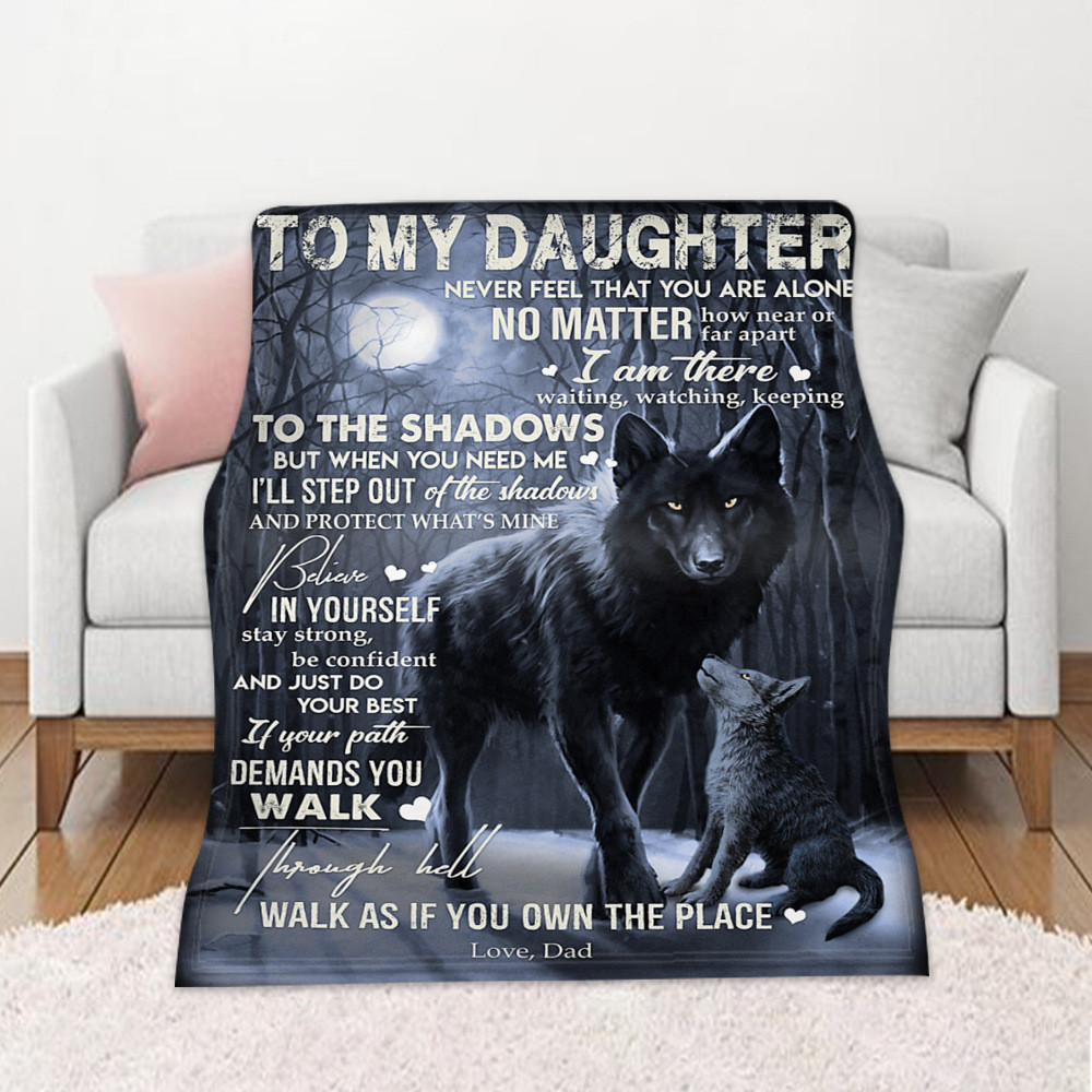 Envelope Blanket to My Daughter from Dad Letter Wolf Printed Quilts Fleece Throw Blankets Best Gift 