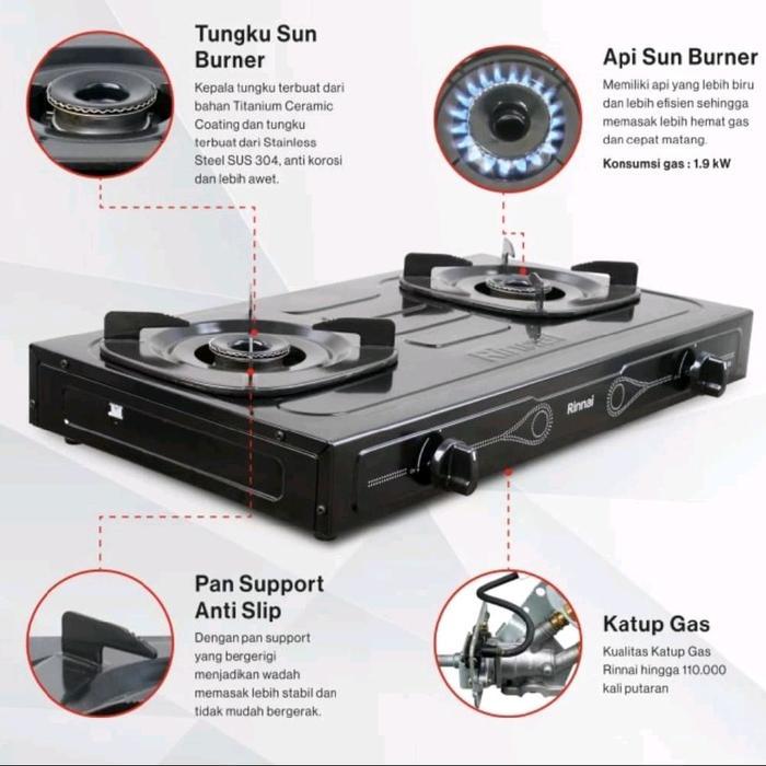 Kompor Gas Rinnai Ri 202 S 2Tungku / Rinnai Ri 202S 2 Tungku Teflon