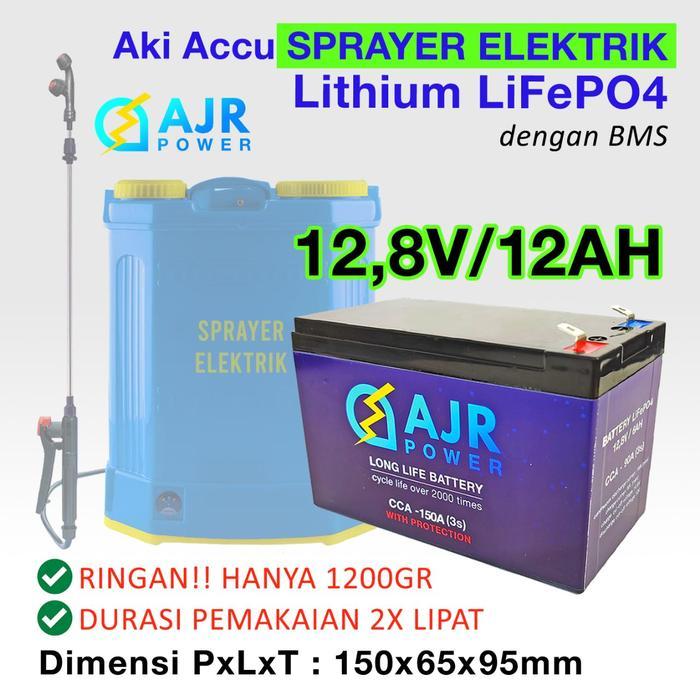 Aki Accu Sprayer Elektrik Lithium Lifepo4 12V 12Ah Dgn Bms 1250G Awet