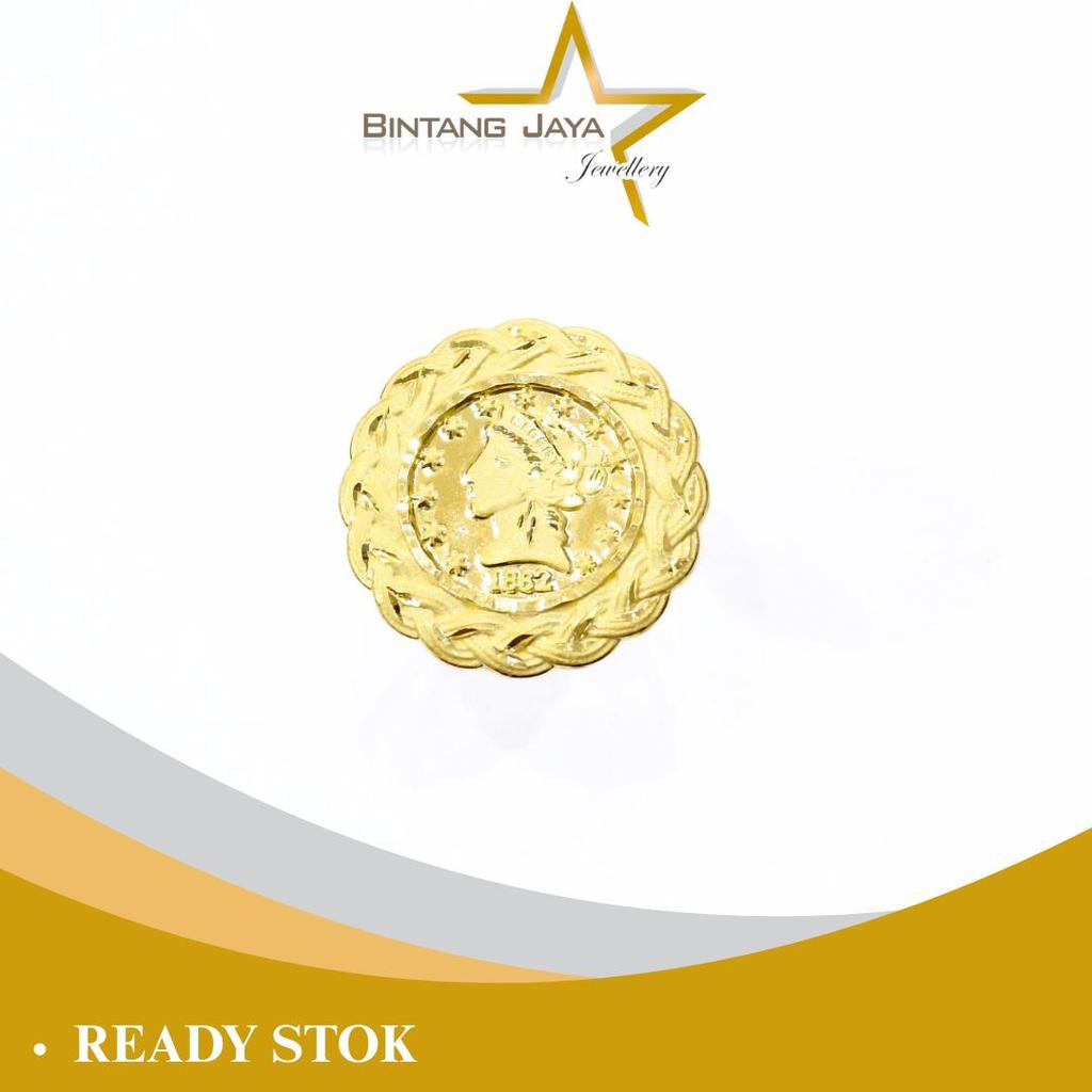 Cincin Emas Asli Koin Liberty 1862 Doft Kuning - Kadar (16K) - Berat 2,62gr - Desain antik berkelas,