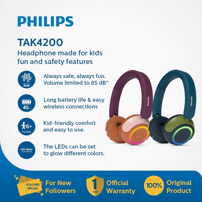 NEW Philips TAK4200 On-ear Wireless Headphone For Kids