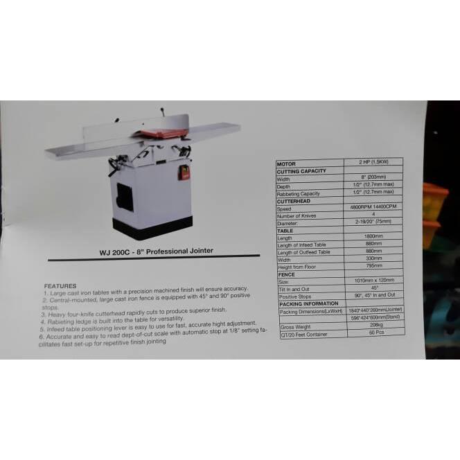 Mesin Professional Jointer / Serut Siku 8" Oscar WJ 200 C