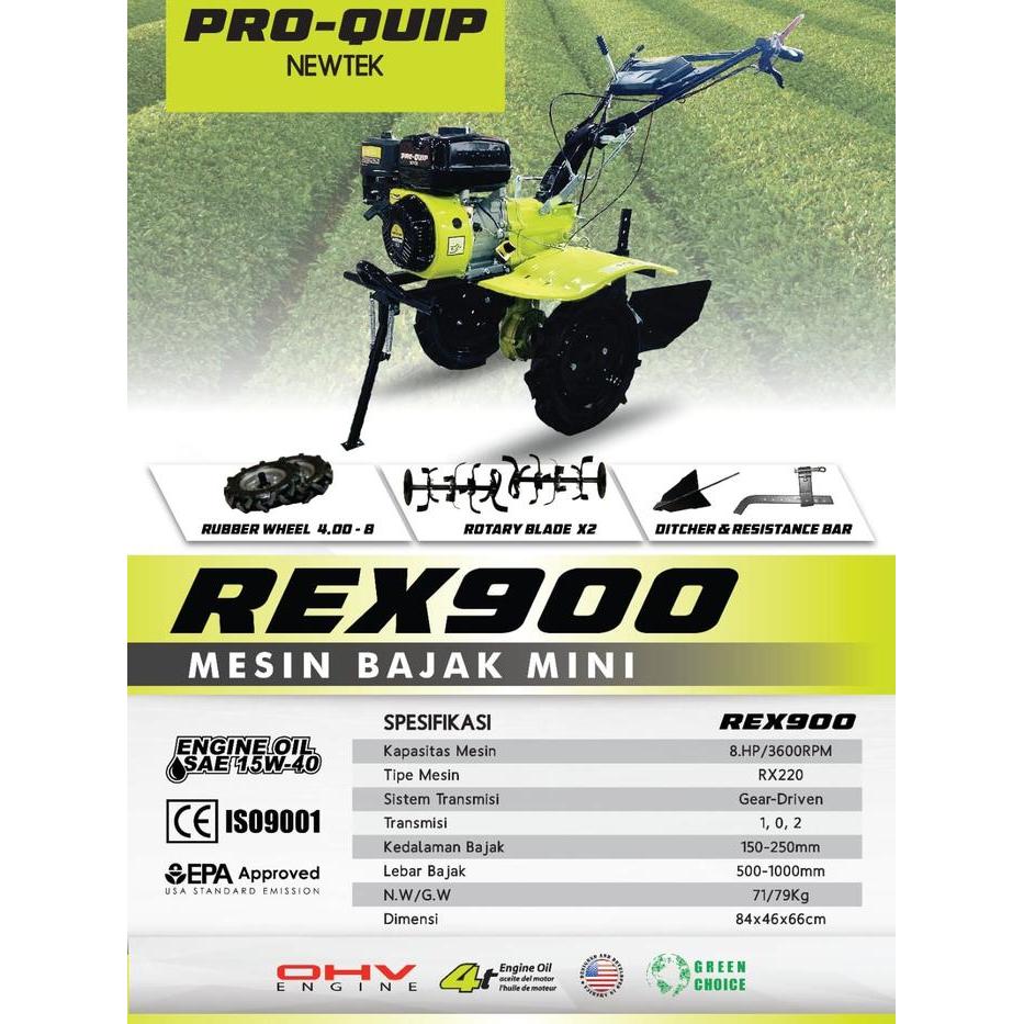PROQUIP REX900 8HP Mesin Traktor Mini Cultivator Bajak Sawah Tanah Basah Kering / Pembajak Tanah Lad