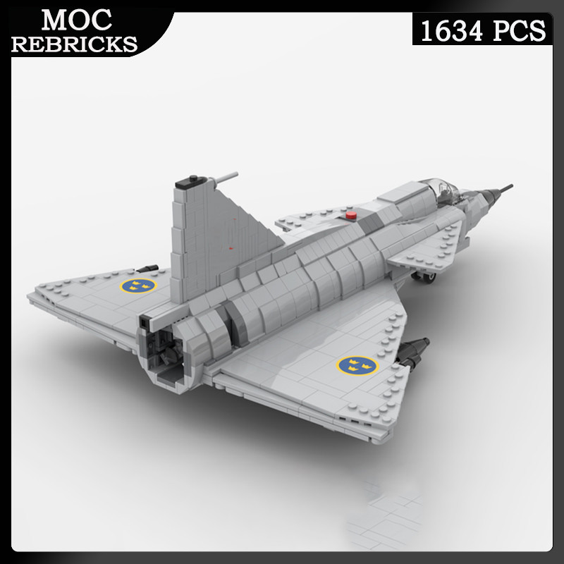 WWII Military Series Weapons Fighter AJ-37 Viggen Bomber MOC Model Building Block DIY Puzzle