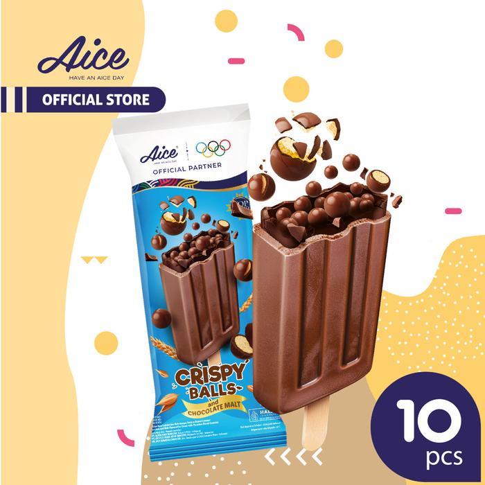 Terlaris Aice Ice Cream Crispy Balls Es Krim Chocolate Malt Dengan isi Bola bola Crispy isi 10 pcs