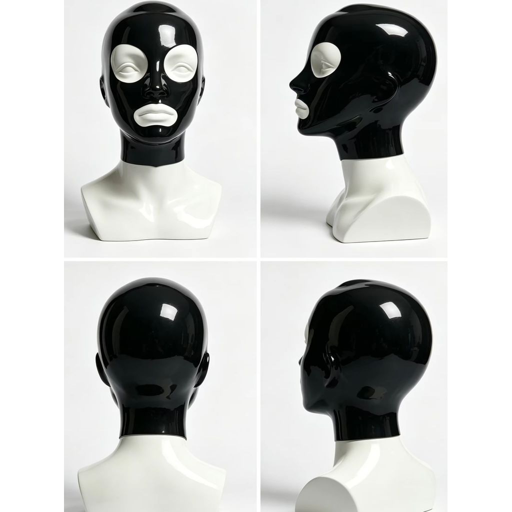 Black Chlorinated Latex Rubber Hood Seamless Full Head Mask Fashion