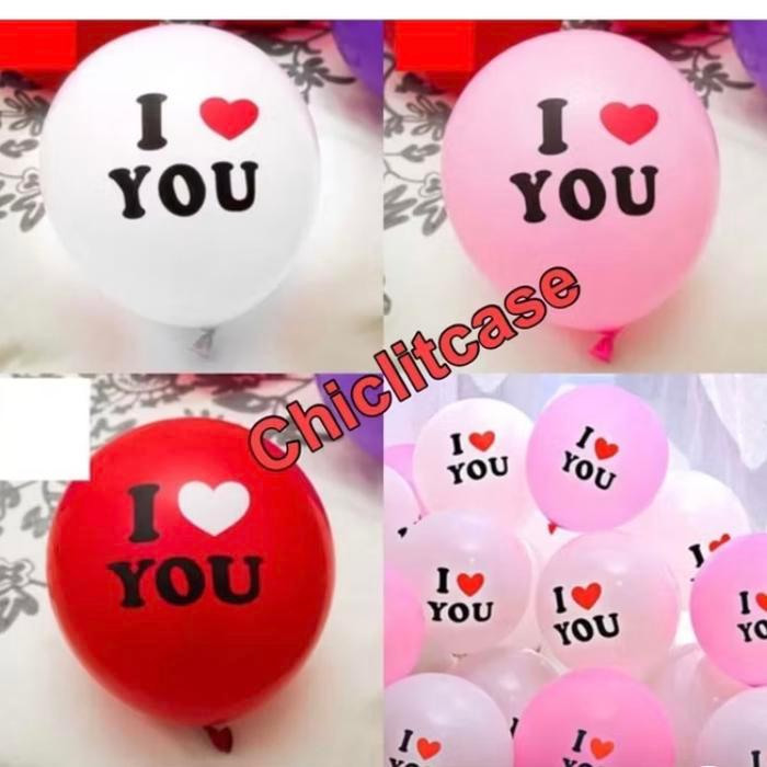 Balon Latex I Love You 1 Pak Isi 100 Pcs 12 Inch
