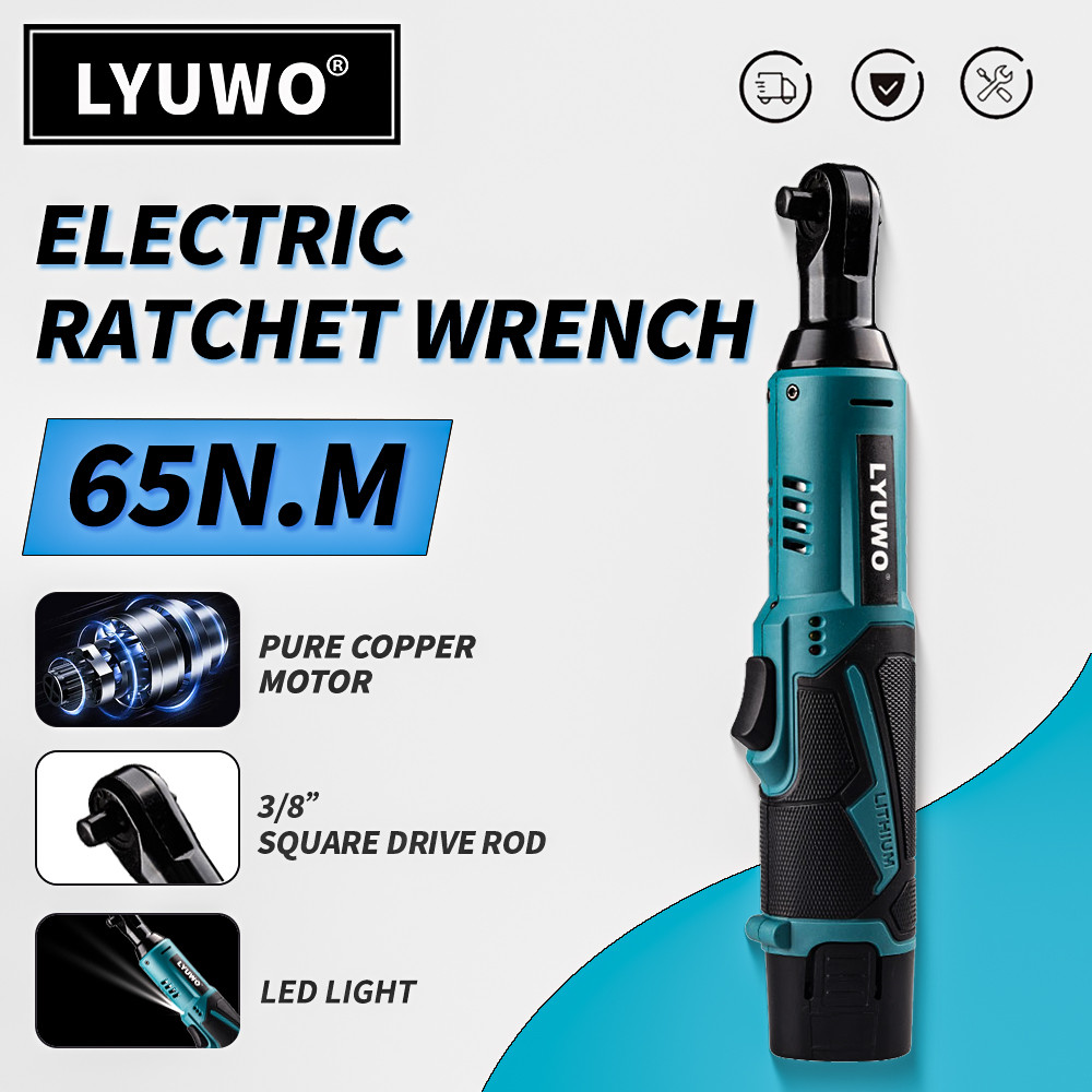 LYUWO Cordless Electric Ratchet Wrench Set., 380 RPM, 12V Cordless RatchetWrench 3/8", LED Light, 4 