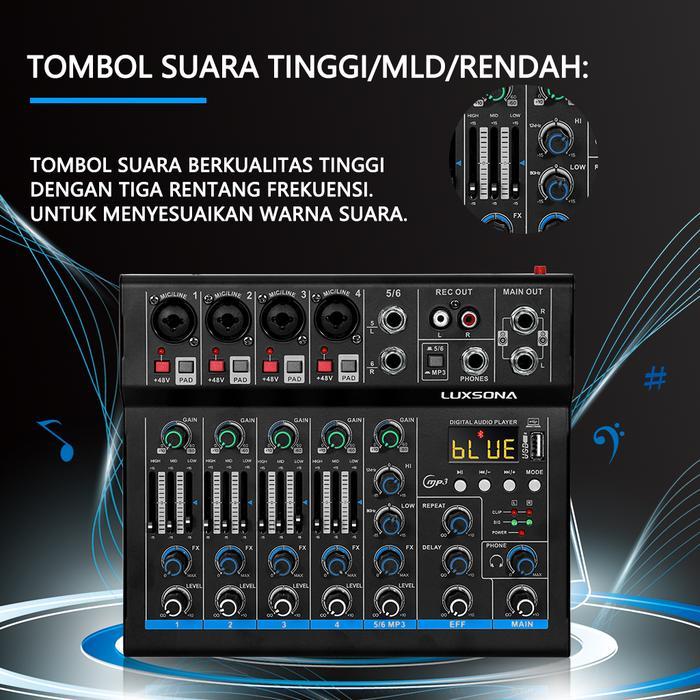 Promo Luxsona 4/6 Mixer Profesional/Eq Tiga-Band Dengan Reverb/Mixer Audio Murah/Mixer Profesional