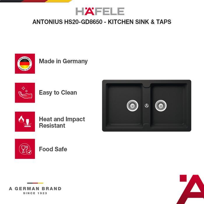 Hafele Kitchen Granite Sink Alpsee Hitam Bak Cuci Piring Washtafel Granit 2 Bowl  Granit Quartz Taha