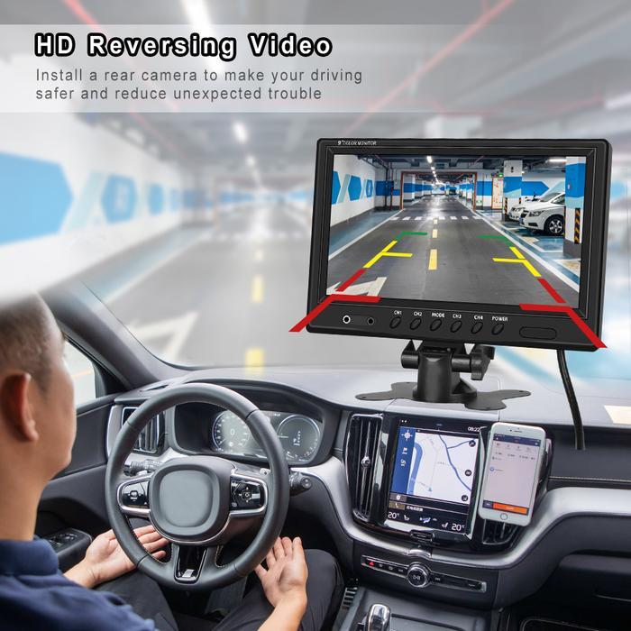 YMH 9 Inch TFT LCD Car Monitor 4 Split Screen Headrest Rearview Monitor with RCA Connectors 6 Mode D