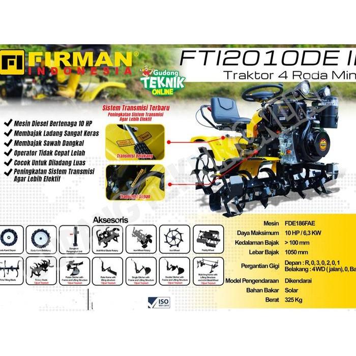 Mesin Traktor Mini 4 Roda FIRMAN FTI2010DE DIESEL 10HP / Mesin Traktor Bajak Sawah Kebun Kering Basa