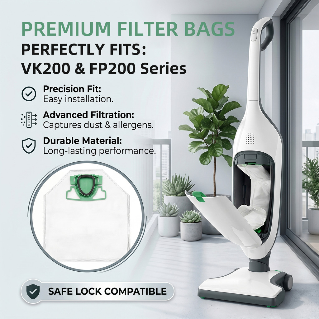 Vacuum Cleaner Bags Compatible with Vorwerk Kobold VK200 FP200, Premium Bag Suitable for Vorwerk