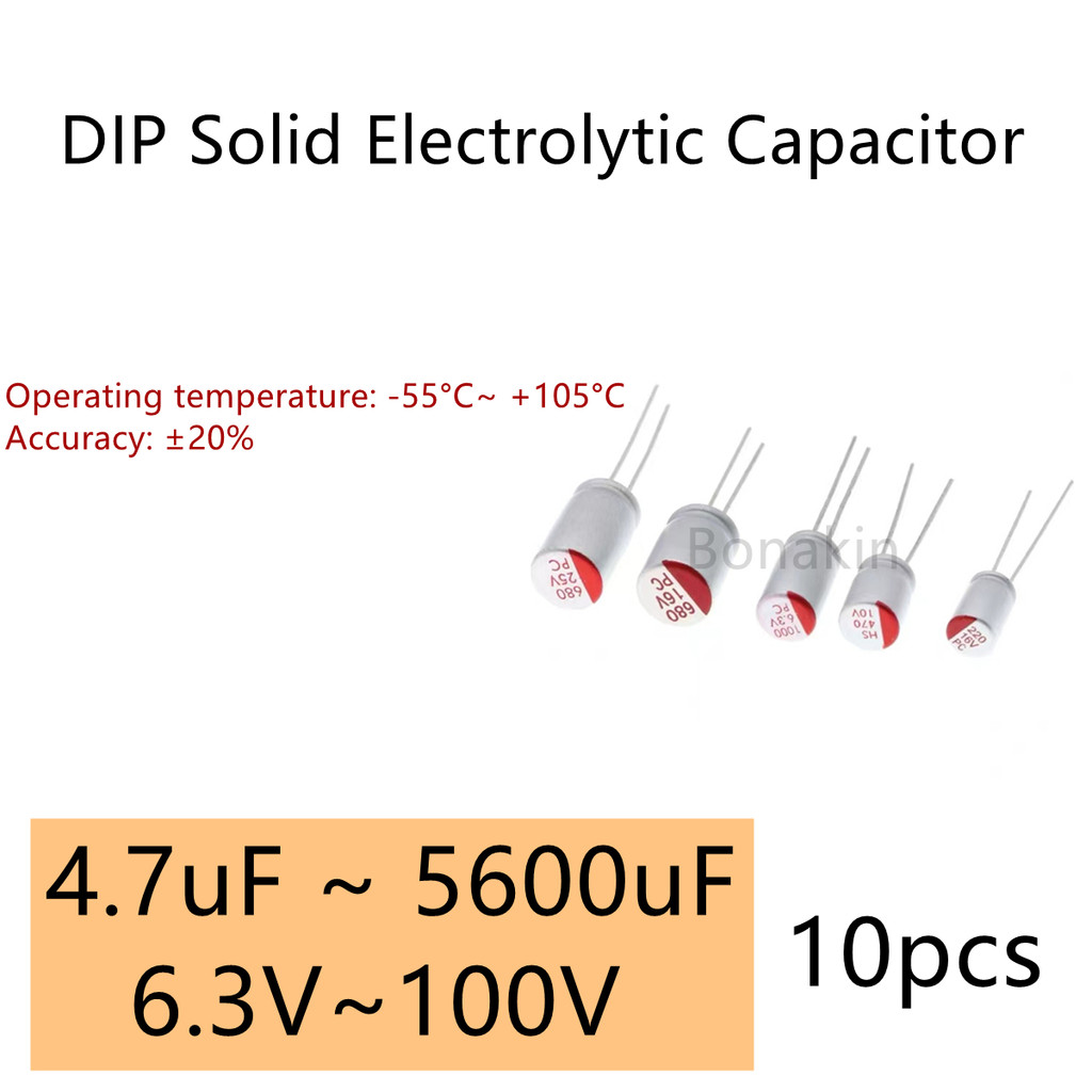 10Pcs DIP Solid Electrolytic Capacitor 100UF 150UF 220UF 330UF 470UF 560UF 680UF 820UF 1000UF 6.3V