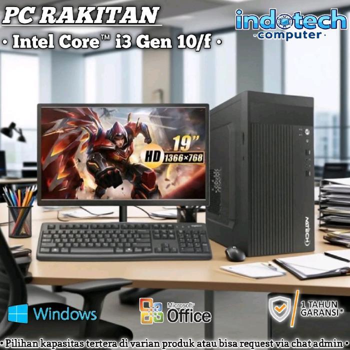 PC Rakitan Komputer Core i3 10100/f Gen 10 dengan SSD, LED Monitor 19 inch,Keyboard Mouse, USB Wifi 