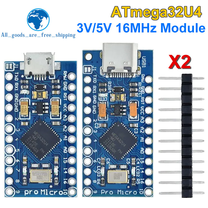 TZT Pro Micro ATmega32U4 5V 16MHz Chip Replace ATmega328 For Arduino Pro With 2 Row