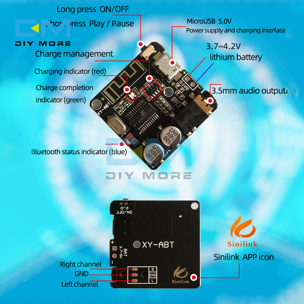 XY-ABT Bluetooth 5.0 o Receiver Module MP3 Bluetooth Decoder Board APP Control DIY Power