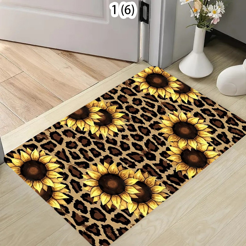 3D floor mat Latar Belakang Permadani Botani Bunga Matahari Non Slip Keset Bunga Daun Hijau Pola Bun