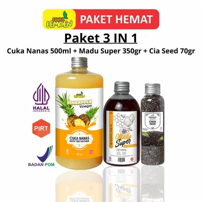 

PAKET TERBARU SUUR LEMOEN Cuka Nanas Pineapple Vinegar With Mother Premium Organic 500 ML, Madu