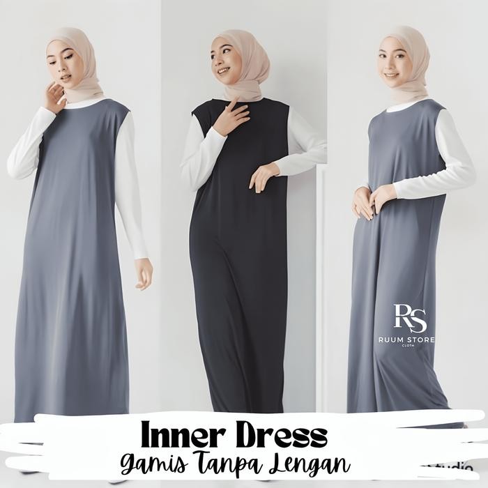 k468 Gamis Inner Dress Tanpa Lengan Manset Baju Wanita Gamis Inner Buntung Bahan Lembut