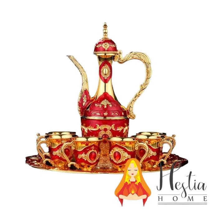 Home Pro Turkish Kettle Teko Arab Aladin Set Cangkir Teh Nampan Emas