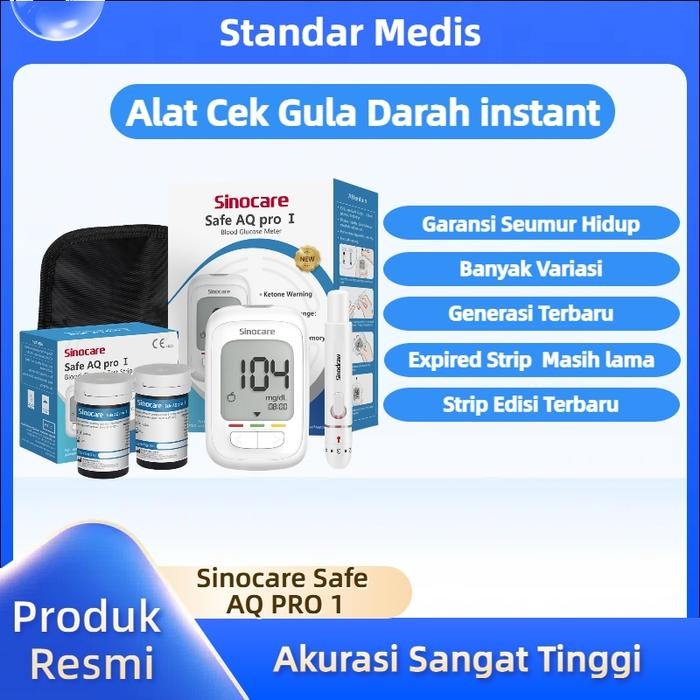 Terlaris Alat Ukur Cek Gula Darah Sinocare Safe AQ Pro 1 Alat Tes 95% Akurat Strip Gula darah