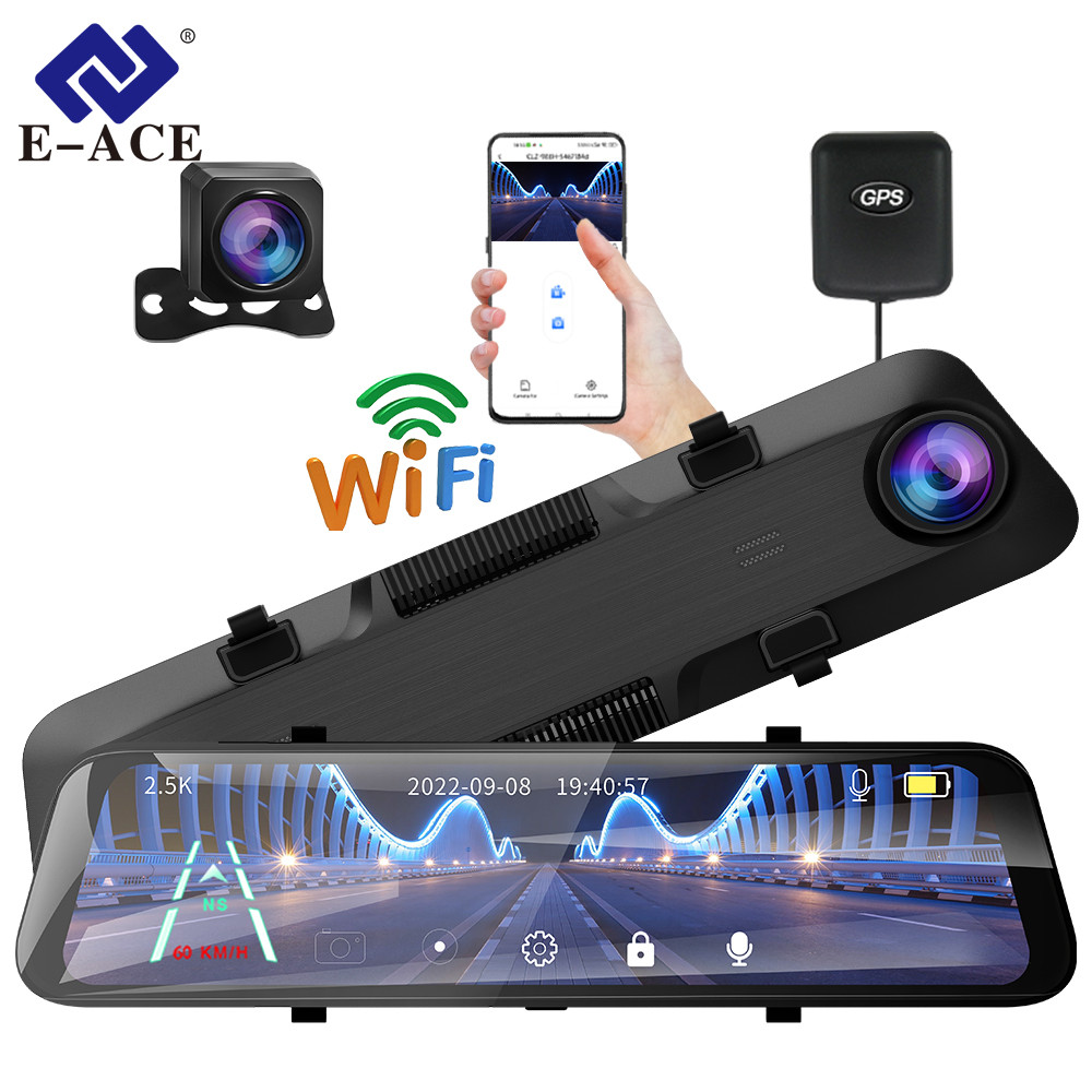 E-ACE A38 2.5K Car DVR 12 Inch Support GPS Dashcam Rearview mirror