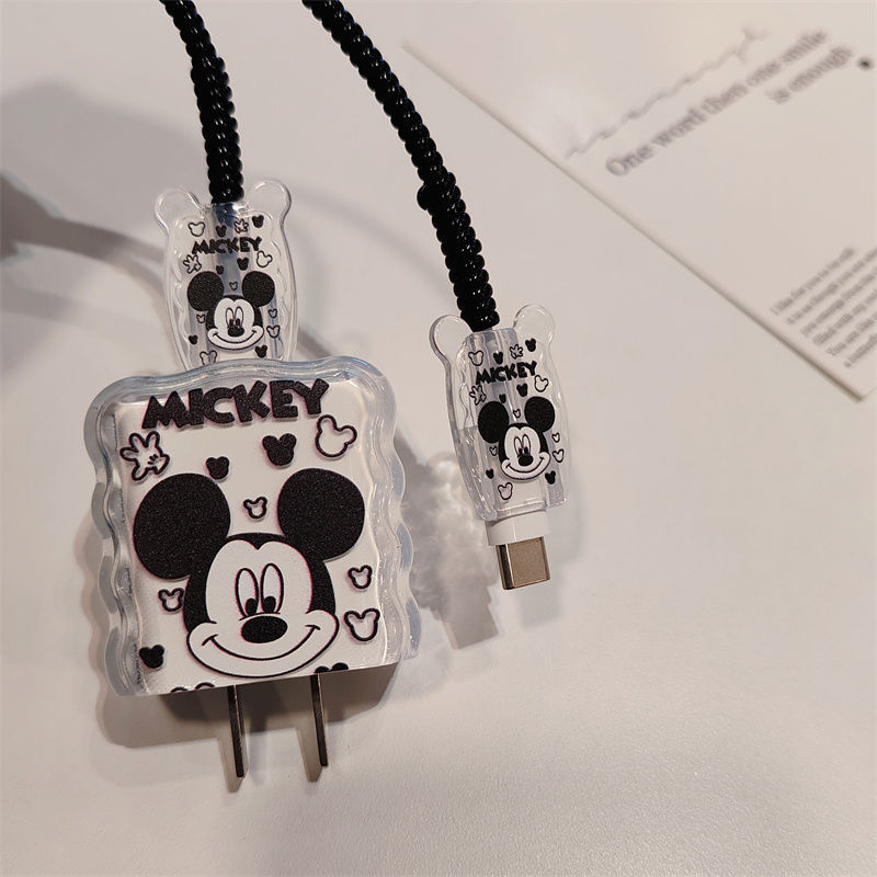 Disney Mickey USB Cable Charger Case Protector,18/20W USB Cable Charging Head Winder Case Protector