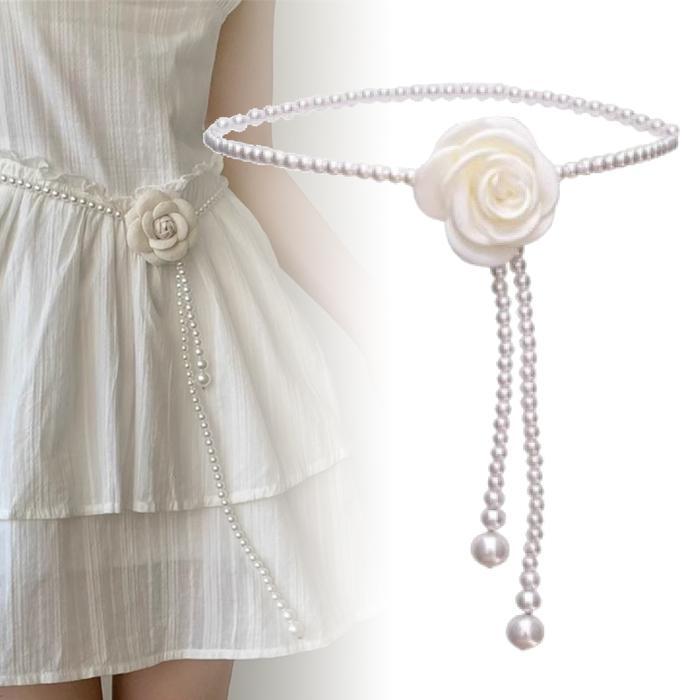 Terlaris Ikat Pinggang Wanita Model Bunga Mawar Mutiara Imitasi Ikat Pinggang Belt Rantai Model