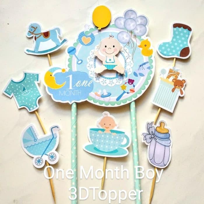 Topper One Month/One Month Cake Topper/Topper Kue Satu Bulan/Baby Boy