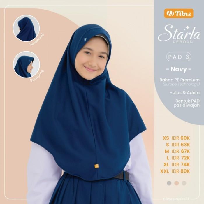 TERLARIS Nibras Hijab Starla Pad 3 Biru Navy Jilbab Bergo SD/ SMP/ SMA/ Dewasa READY STOCK