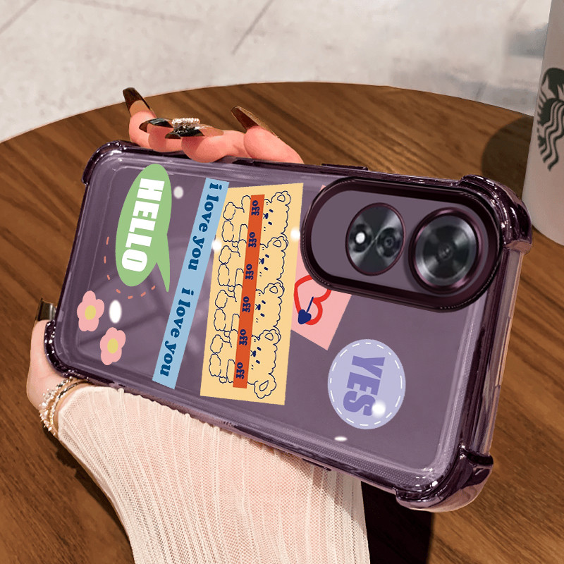 Casing Hp untuk OPPO A60 Case Beruang kecil Kasing Shock-Proof Cesing Airbag Kesing Anti Kuning Sili