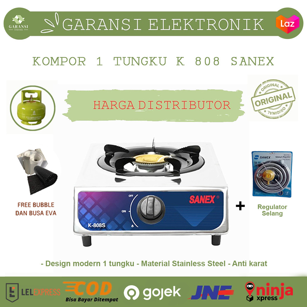 KOMPOR SANEX 1 TUNGKU K-808S/ KOMPOR GAS 1 TUNGKU MURAH PROMO/KOMPOR 1 TUNGKU /KOMPOR STAINLES/PAKET