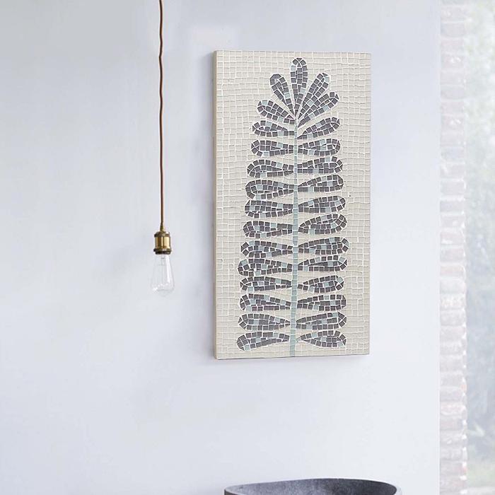 Hiasan Dinding Mozaik Daun Abrus Ukuran 30x60 dari Kayu