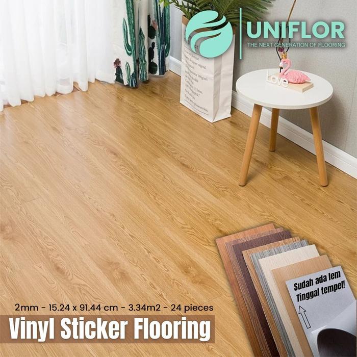 Lantai Vinyl STICKER - Uniflor Tebal 2MM - Lantai Kayu - Wood Plank