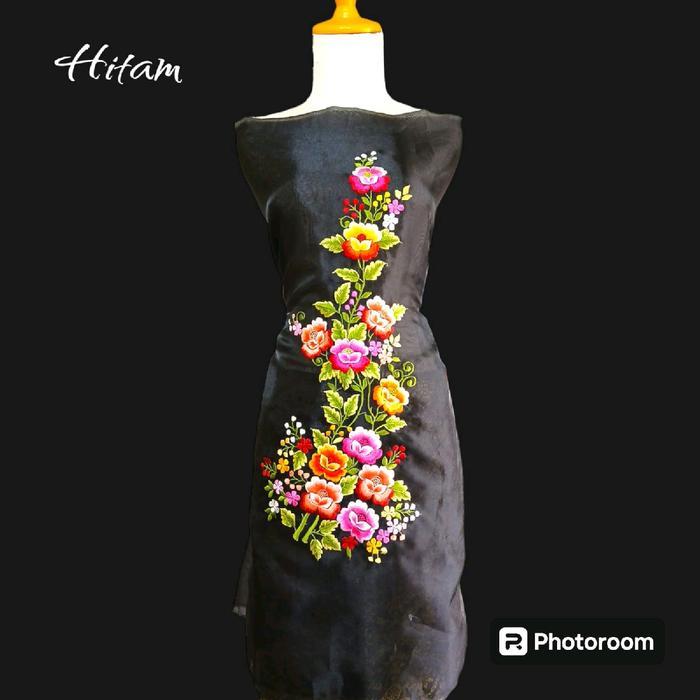 Bahan Baju Kurung Bordir Manual Suji Caia/Bahan Organza Crystal/Motif Bordir Manual Suji Caia