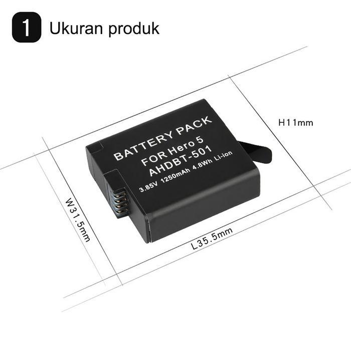 Ready KS Rechargeable Baterai AHDBT-501 Battery Li-ion 1250mAh FOR Gopro Hero 5 6 7 8 Aksesoris