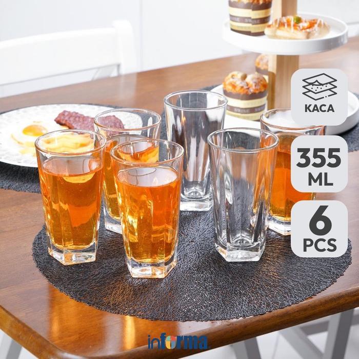 Informa - Libbey Inverness Gelas Kaca 355 Ml Set 6 Pcs Transparan Cup Minum Drinking Glass Drinkware
