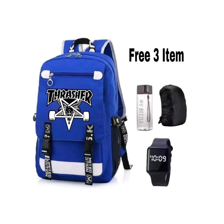 DISKON Tas Ransel Thrasher-Backpack Thrasher Hitam-Tas Ransel Skateboard-Tas Ransel Anak Muda-Tas