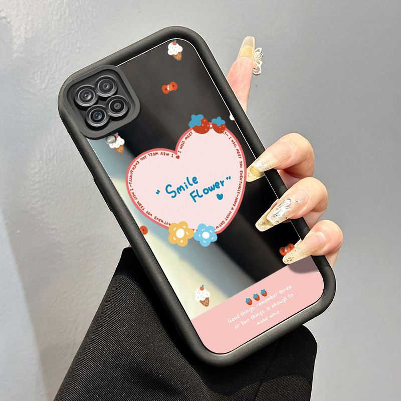 Casing Hp Samsung Galaxy A12 4G A12 5G F12 M12 A22 M22 Case Heart Strawberry Sticker Kasing Cermin s