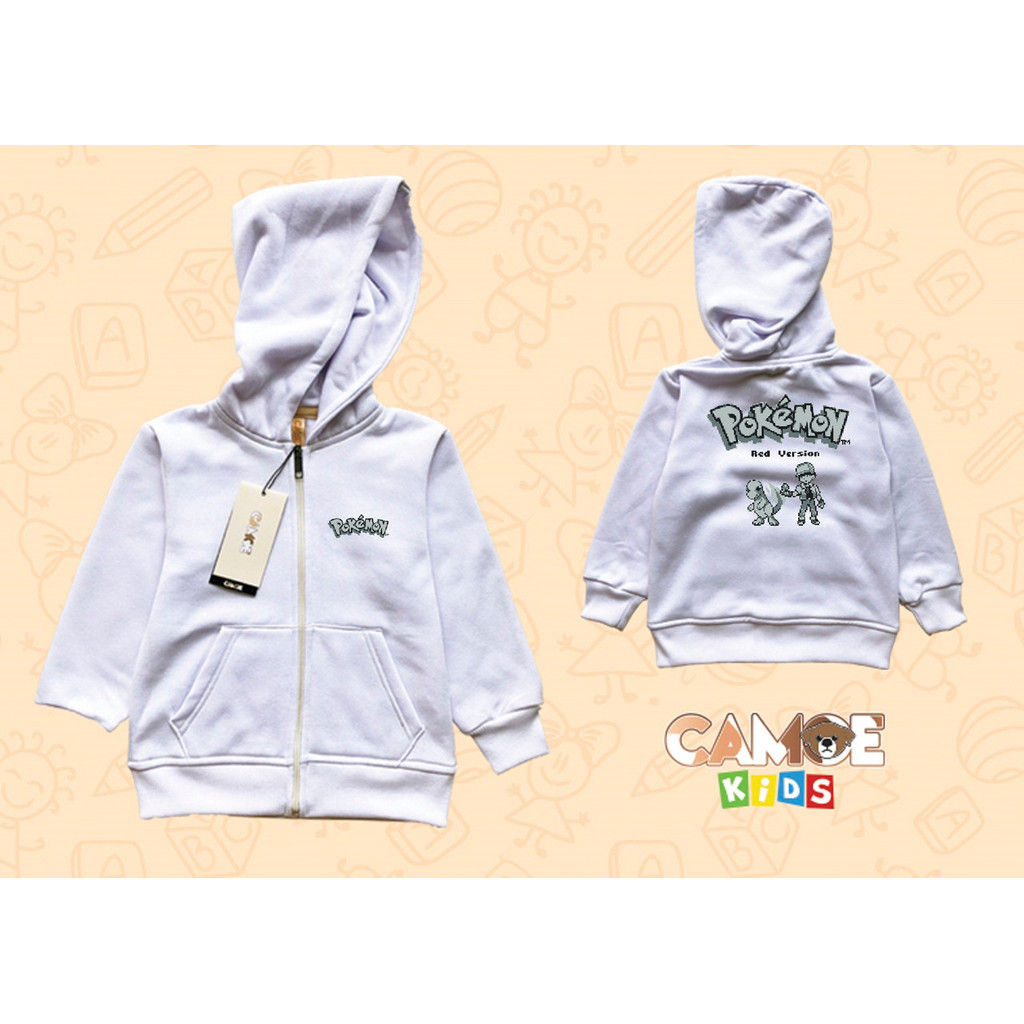 Jaket Hoodie Zipper Anak KIDS UT Pokemon Pixel Art Pokemon Red Version Cover Charmander
