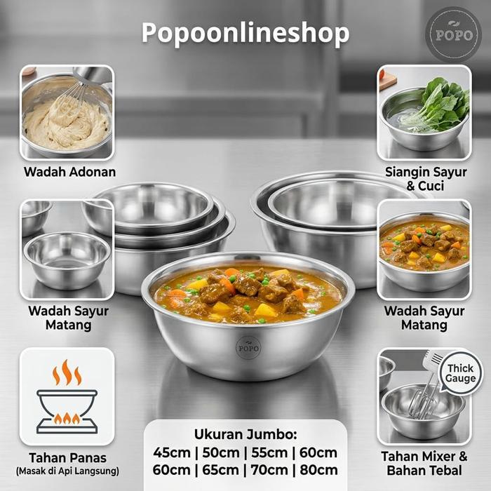Baskom Korea Stainless Besar Mega Jumbo Mixing Bowl Adonan Makanan